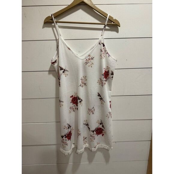 Unbranded Dresses & Skirts - White Floral Tank Mini Dress Fringe Hem Women XL